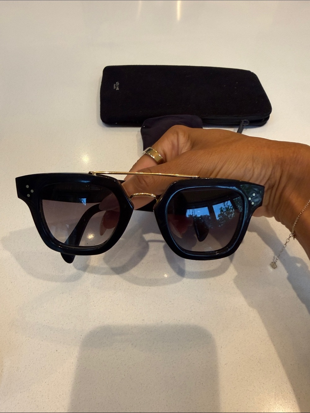 Celine Black & Gold Square CL40024U Sunglasses